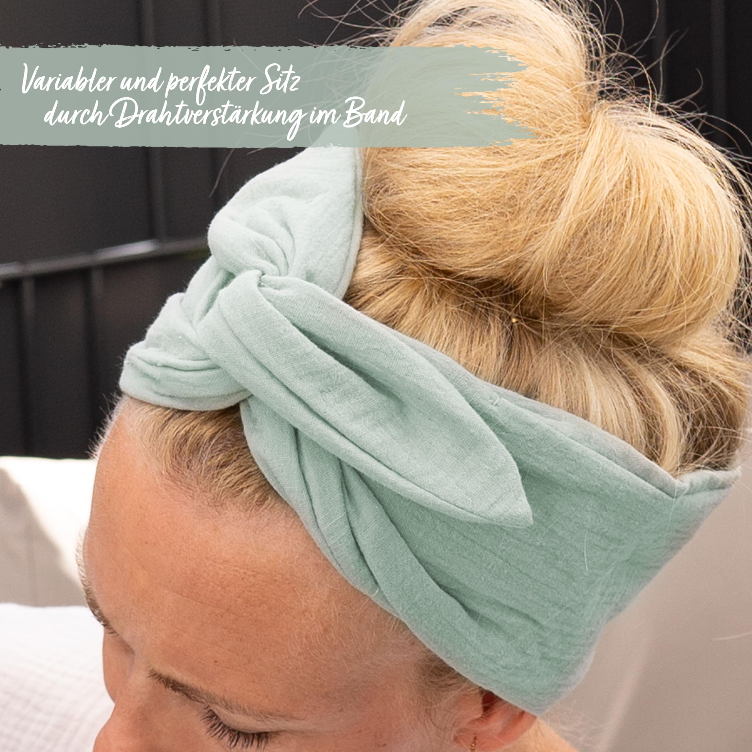 Papierdrachen Muslin Hair Band for Women for Self-Tying - Knot Band - Headband - Hair Accessories - Autumn and Summer - Turquoise - for Women - Image 4