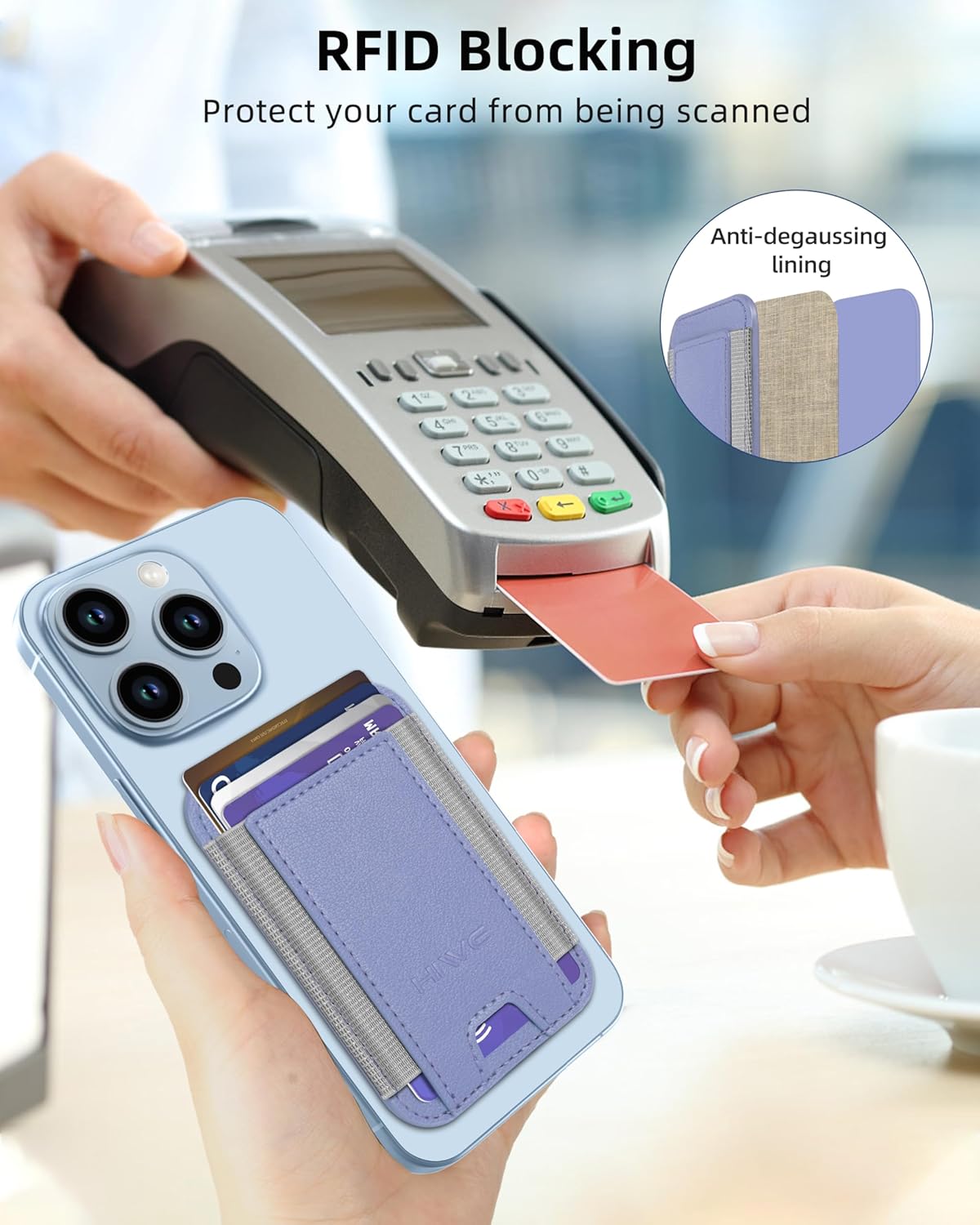 HiWe for MagSafe Wallet, Strongest Magnetic Wallet for iPhone 17/16/15/14/13/12 Series, 7 Cards Holder, Leather Minimalist Slim RFID, 1 Slot, Lavender - Image 4