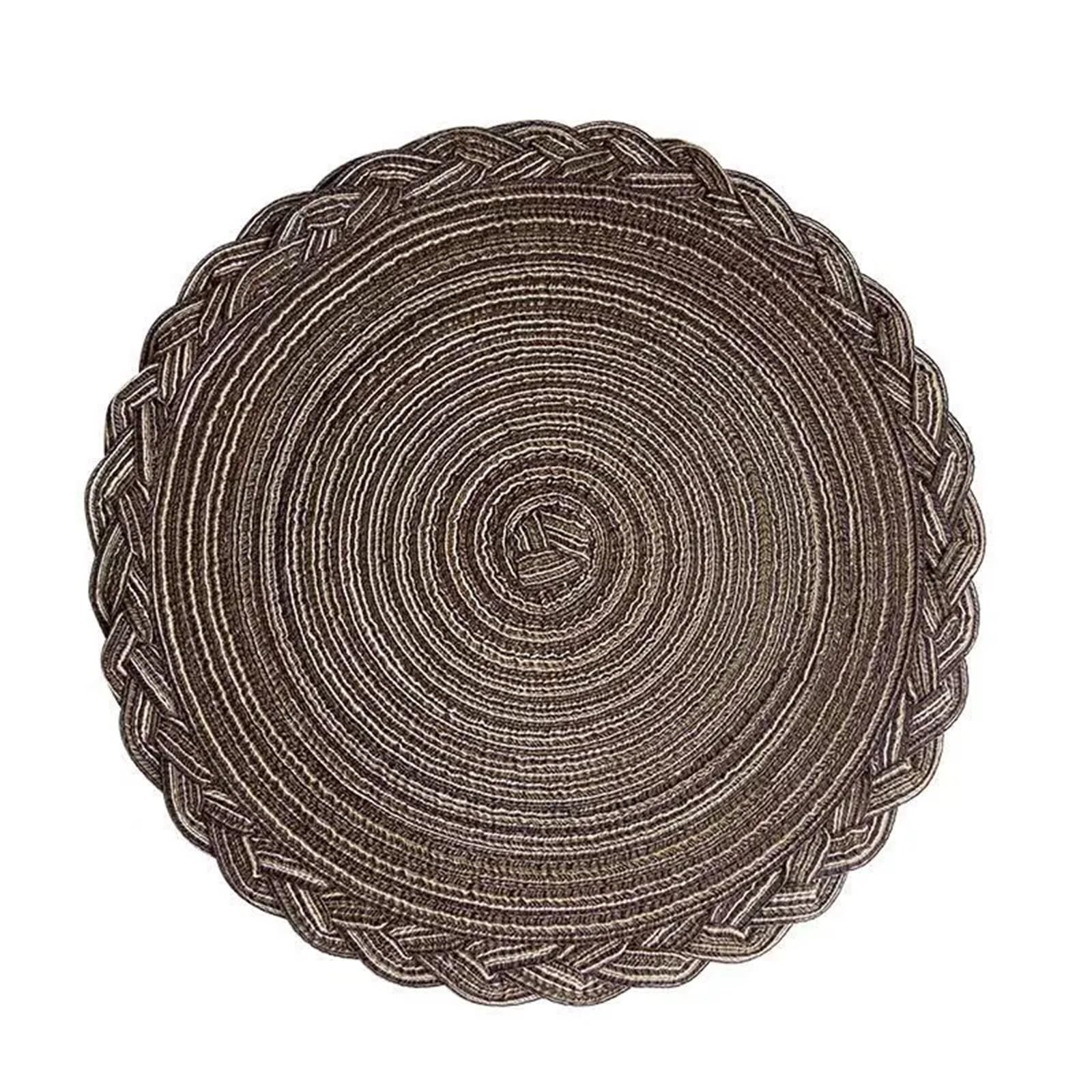 Woven Placemats Round Table Mat Woven Ramie Cotton Yarn Placemats Anti Slip Dining Mats Non-Slip Tableware Bowl Pads Kitchen Cup Coasters