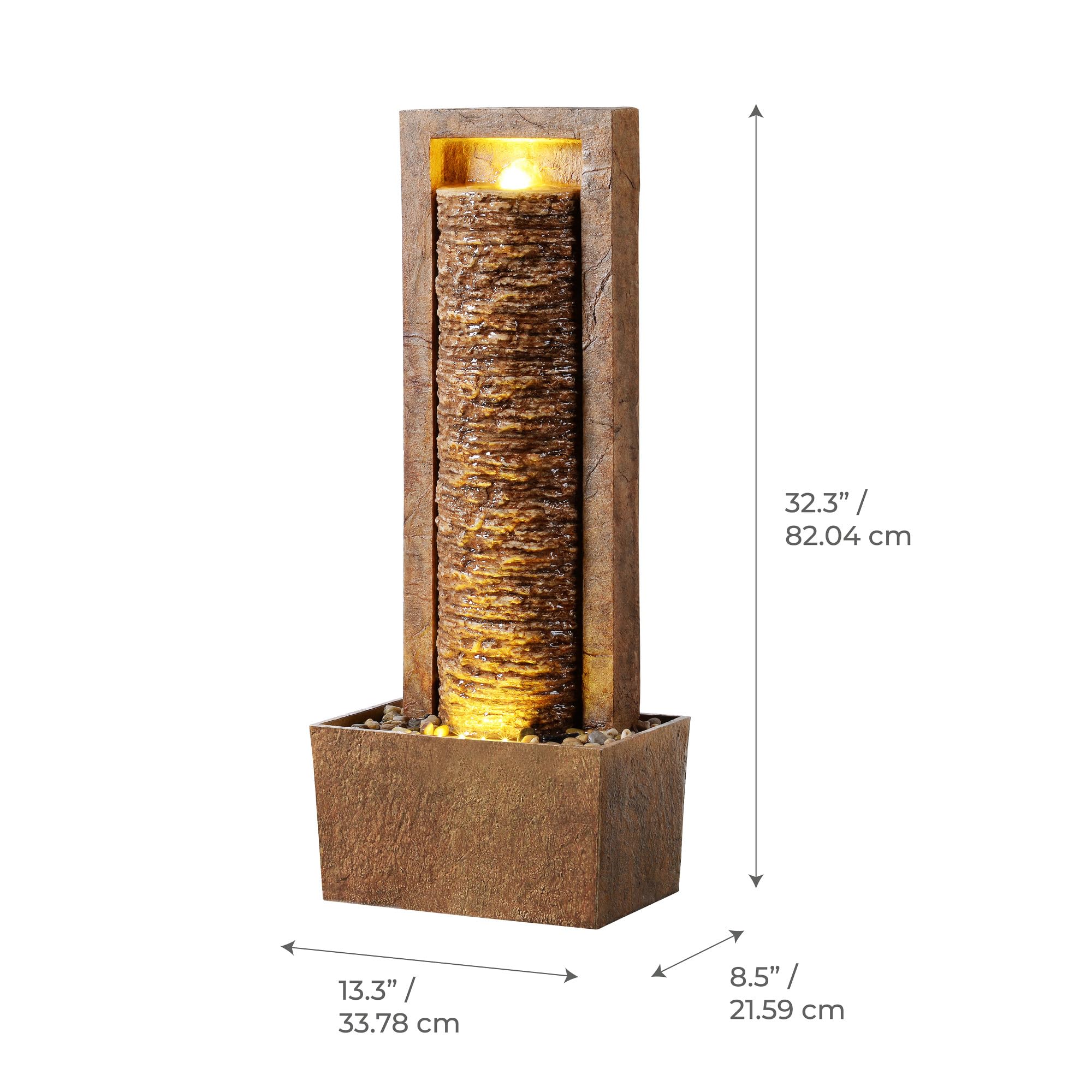 Teamson Home Fontaine de Jardin Haute Cascade exterieure LED Roche superposee Patio Durable Marron