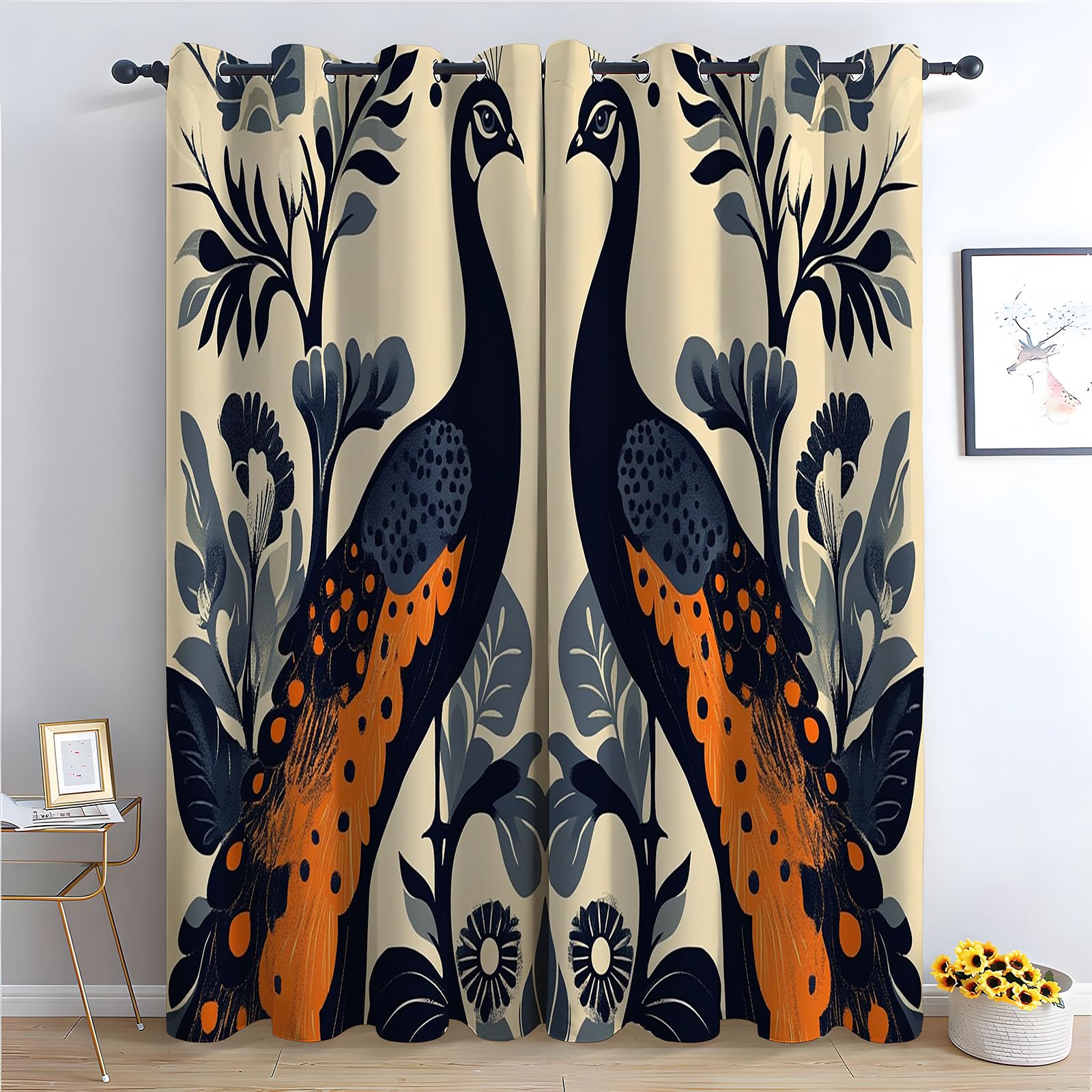 WQBQKKX Abstract Line Curtains Long for Living Room Animal Black out Curtains for Living Room Thermal Insulated Eyelet Greenery Window Treatments Drapes-52 W x 108" L (Pack of 2)