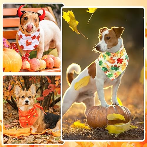 Miniatura 4 de Sweetude 50 bandanas de otoño para perro de Acción de Gracias, a granel, calabaza, hojas de arce, bandanas a cuadros para perros, baberos suaves,