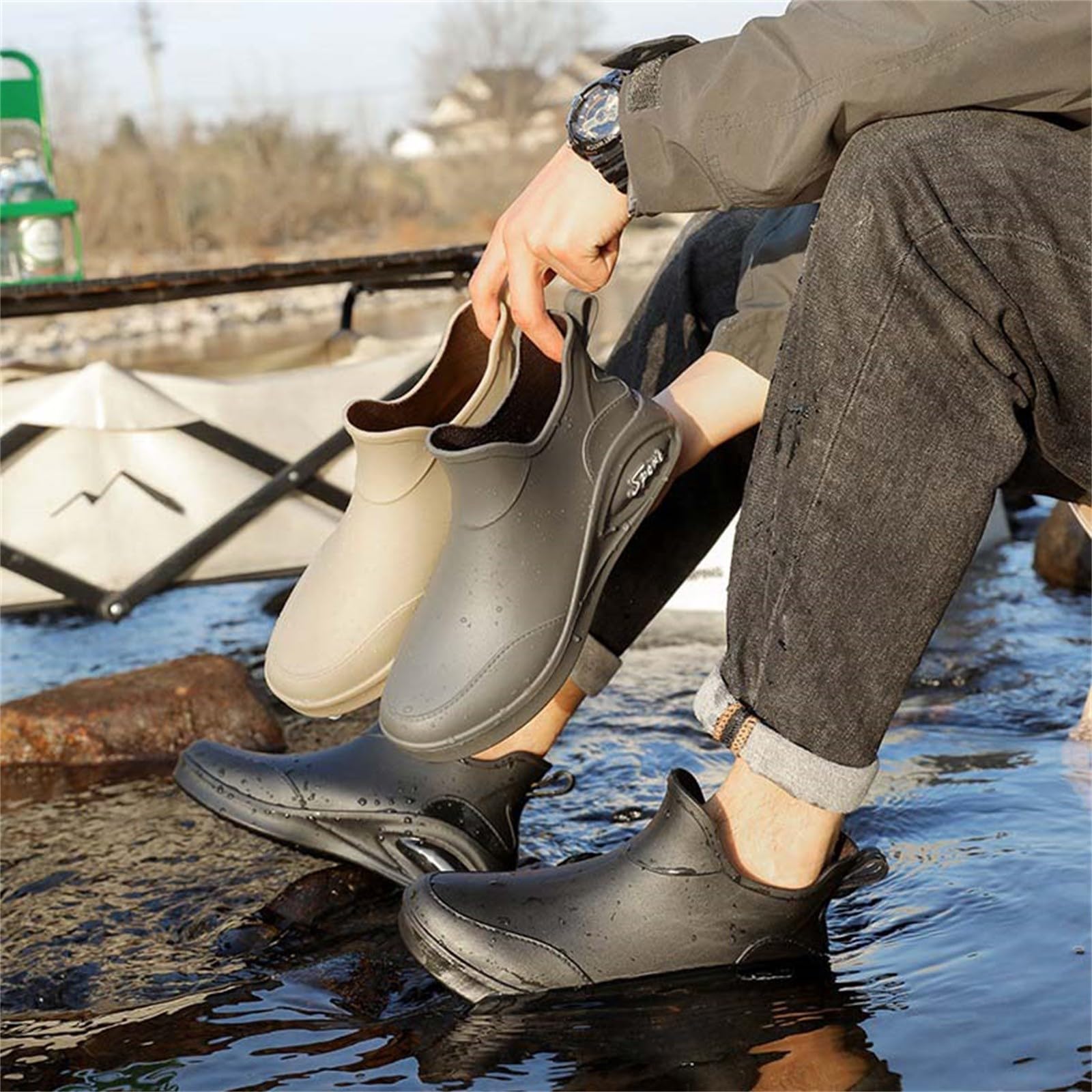 Botas de lluvia para hombre, botas de lluvia antideslizantes, zapatos de jardín, botas de lluvia, botas de goma, botas de goma cortas, botas de tobillo, impermeables, botines de goma para exteriores