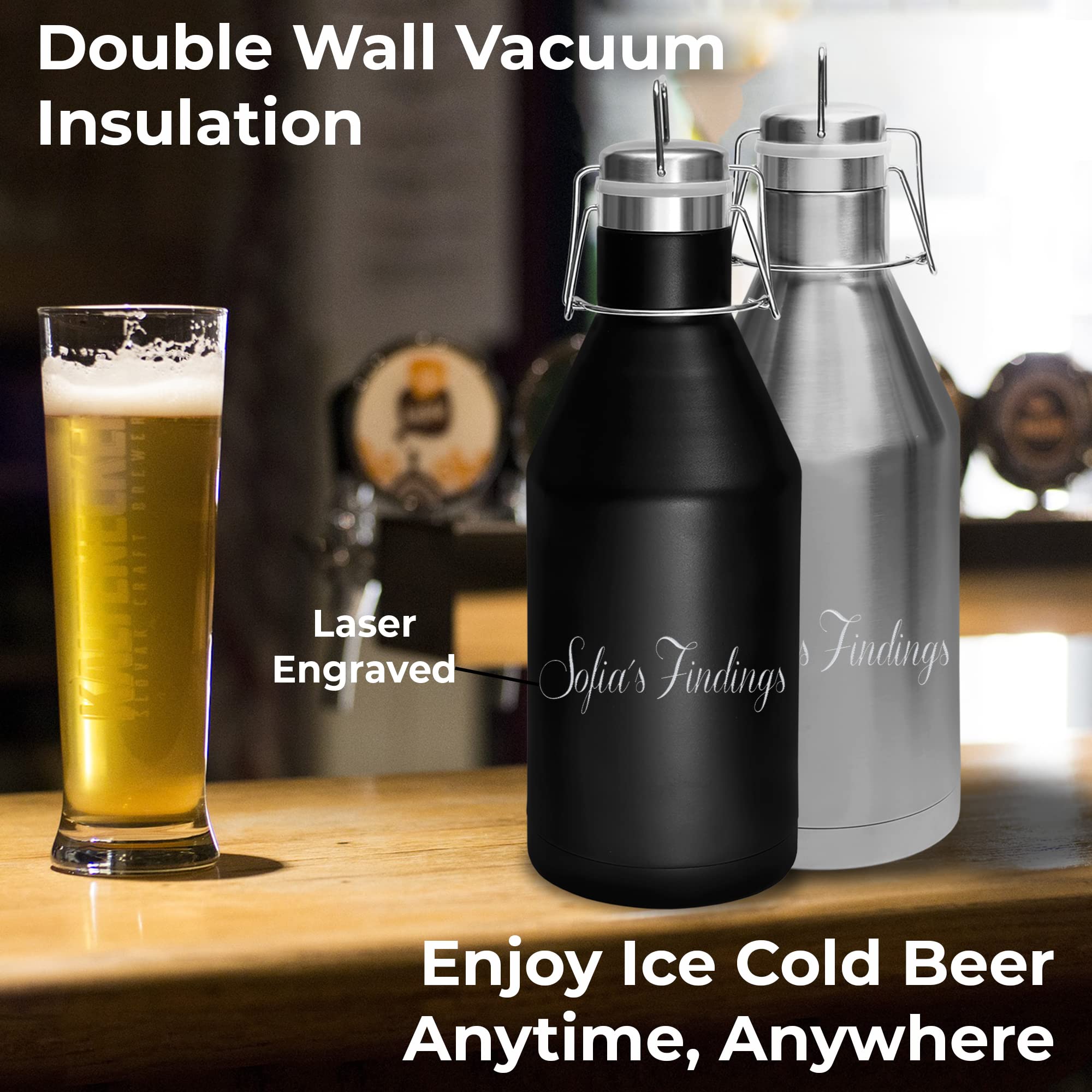 Sofia's Findings Personalized Groomsmen Vacuum Insulated Growler with Swing-Top Lid