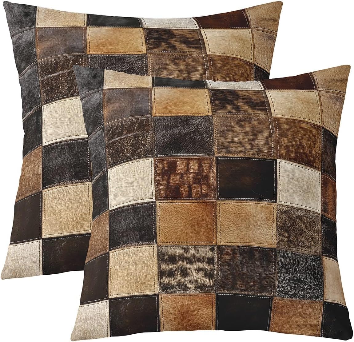 Pack of 2 Cow Fur Decorative Throw Pillow Covers, Soft Cowhide Rustic Western Wild Animal Skin Square Cushion Case Set for Couch Sofa Living Room, Dark Brown Pillow Cases Pillowcases, 22x22 Inches