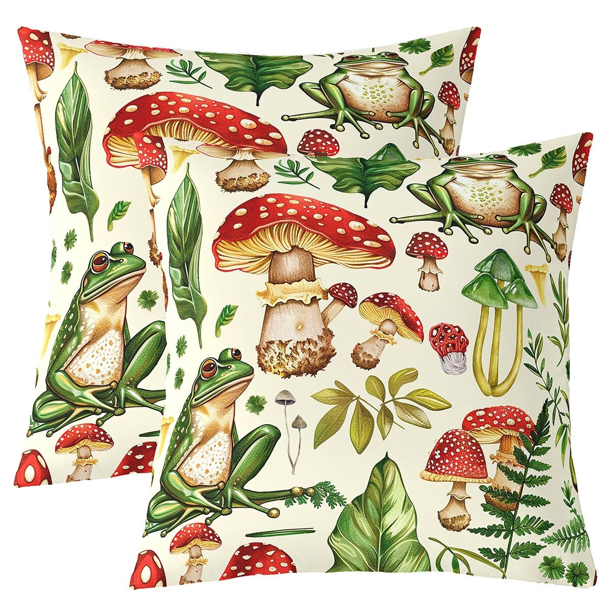 Loussiesd Mushroom Pillow Covers Home Decor 55x55cm Kawaii Fungus Reversible Throw Pillow Covers for Boys Girls Children Wild Mushroom Stuff Square Cushion Covers Set of 2 Set Cute Frog