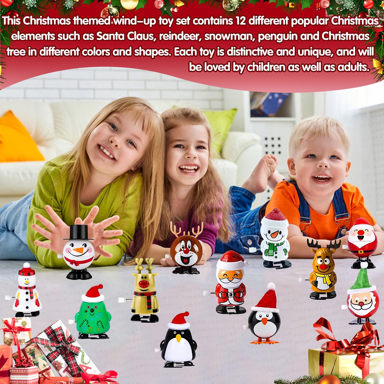 8 Jouets à Remonter Noël - Jouets Mécaniques Sautants Père Noël, Bonhomme De Neige, Renne - Cadeaux Fêtes