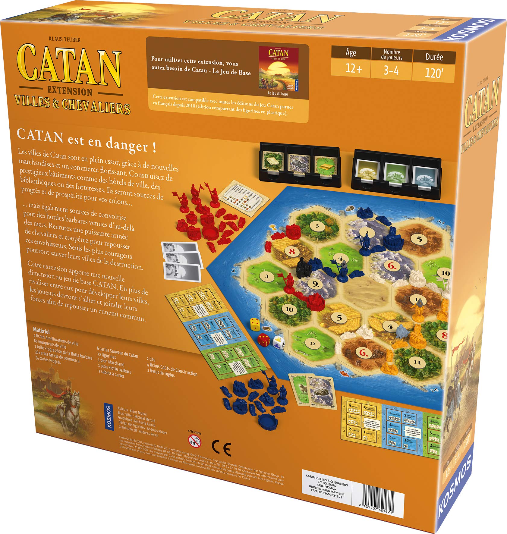 Kosmos - Catan : Extension Villes et Chevaliers - Jeu de Société pour Adultes et Enfants dès 12 Ans - 3 à 4 Joueurs - 120 Min - Jeu de Stratégie et de Négociation Immersif-Version Française