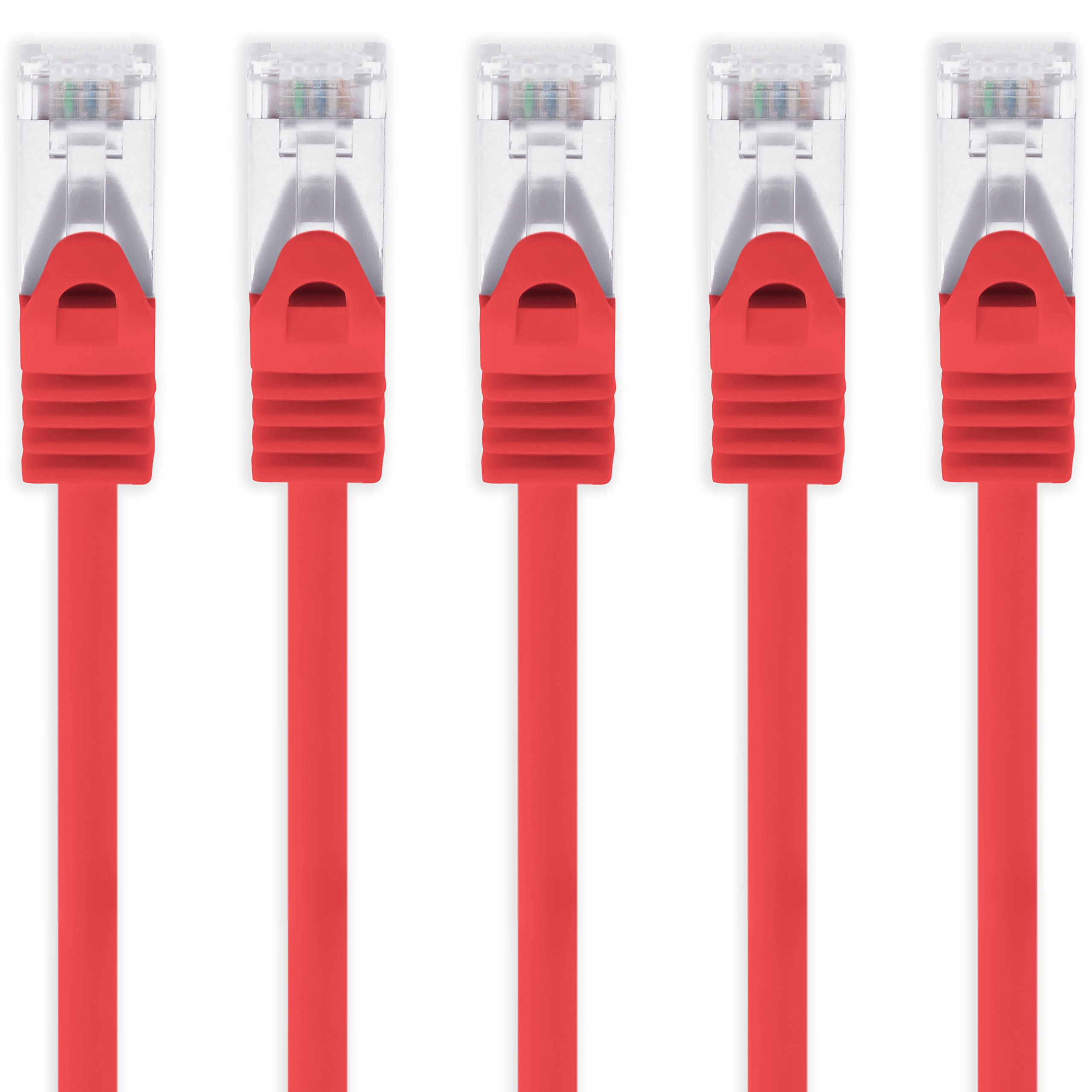 1aTTack.de 0,5m - rot - 5 Stück CAT.7 Netzwerkkabel Sftp (Rohkabel) Patchkabel (SET) 10000Mbit/s - 500 MHz konfektioniert mit 2 RJ45 Stecker Cat6a