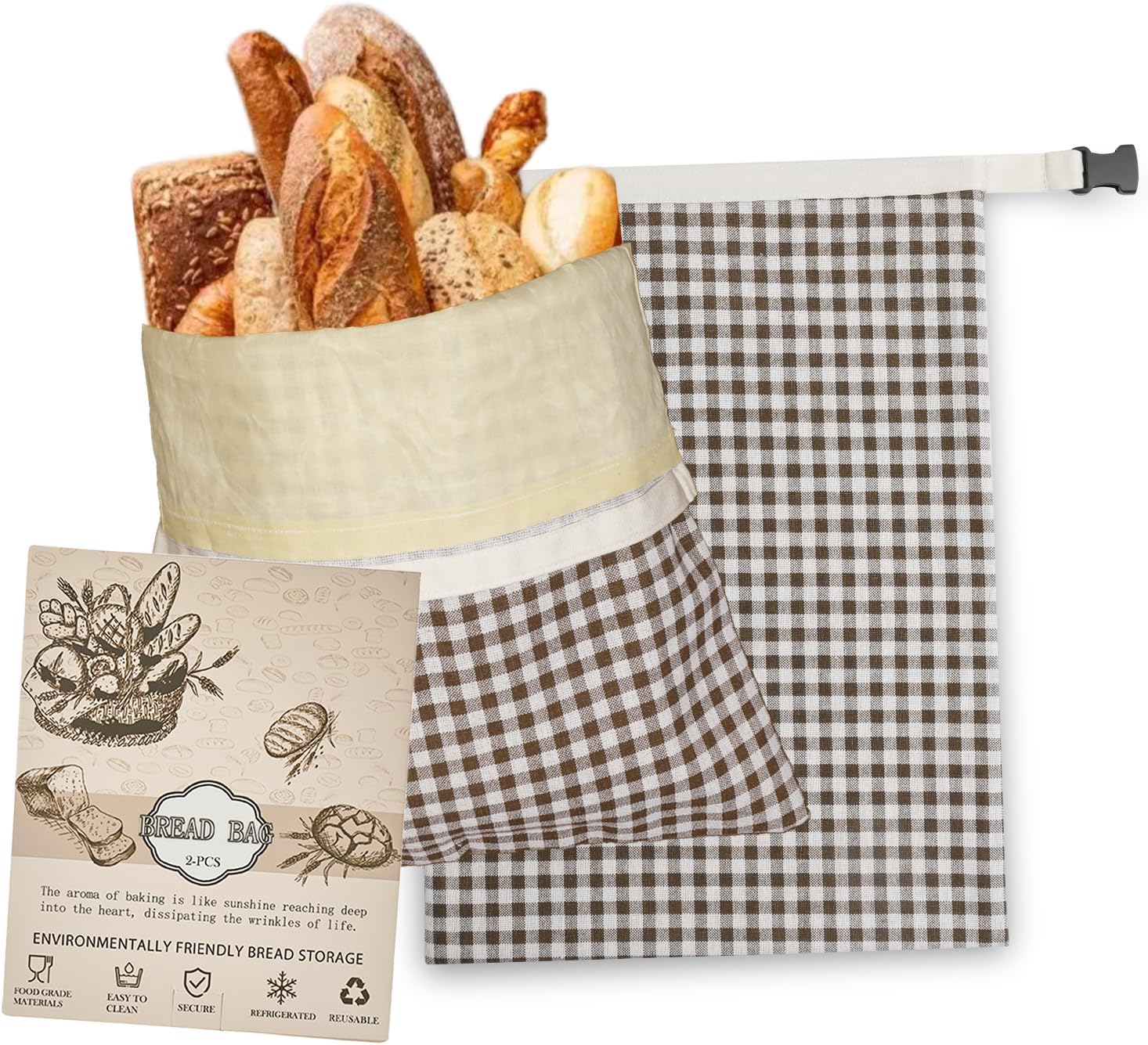 LURKA Beeswax Bread Bags, Reusable Cotton Linen Storage Bags for Sourdough, Extra Large, 2 Pack (B Style)