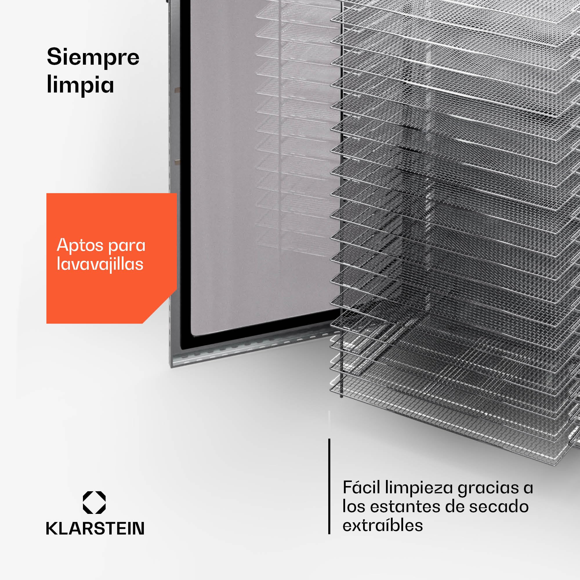 Klarstein Deshidratador de Alimentos, Deshidratadora de Frutas y Verduras 2000W, 20 Rejillas, Temp. 24h., Deshidratadora de Alimentos para Comida Liofilizada, Liofilizadora Táctil