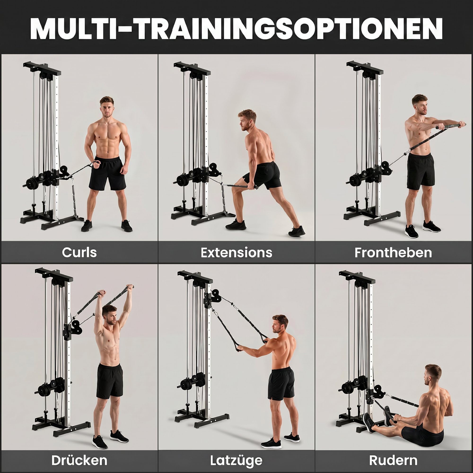 SPORTNOW Kraftstation höhenverstellbar 25-165 cm mit Dual-Pulley-Systemen Adaptern Multifunktionale Trainings-Gerät max. 120 kg, für Heimtraining 62 x 60 x 200 cm Schwarz