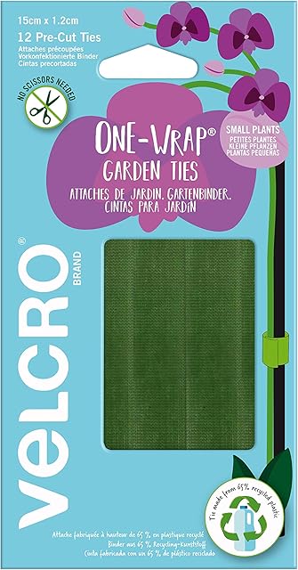VELCRO® Brand | One-Wrap Reuseable Garden Ties | Multi-Perpose Ties the Perfect Garden Accessories & Gentle on Plants | Green | 15cm x 12mm | 12 Pre-Cut Ties