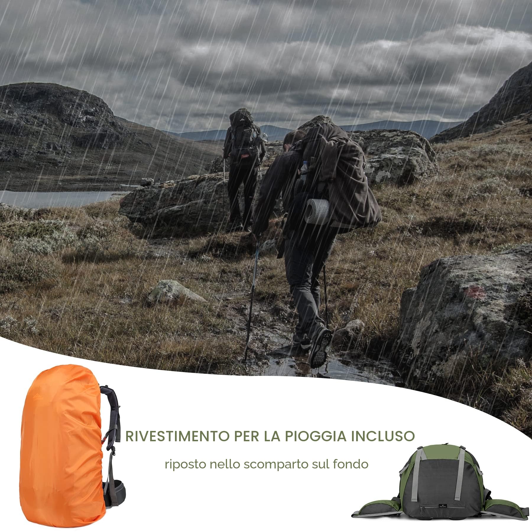 Loowoko Uomo Escursionismo Zaino 50L di Viaggio Zaino di Campeggio con la Copertura della Pioggia per Outdoor Grande