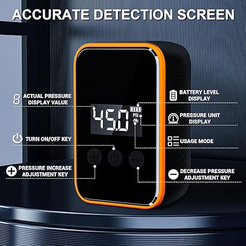 Miniatura 8 de Mini bomba de neumáticos para bicicleta, inflado rápido de 20 segundos, bomba de bicicleta eléctrica de 150 PSI con manómetro de presión, inflador