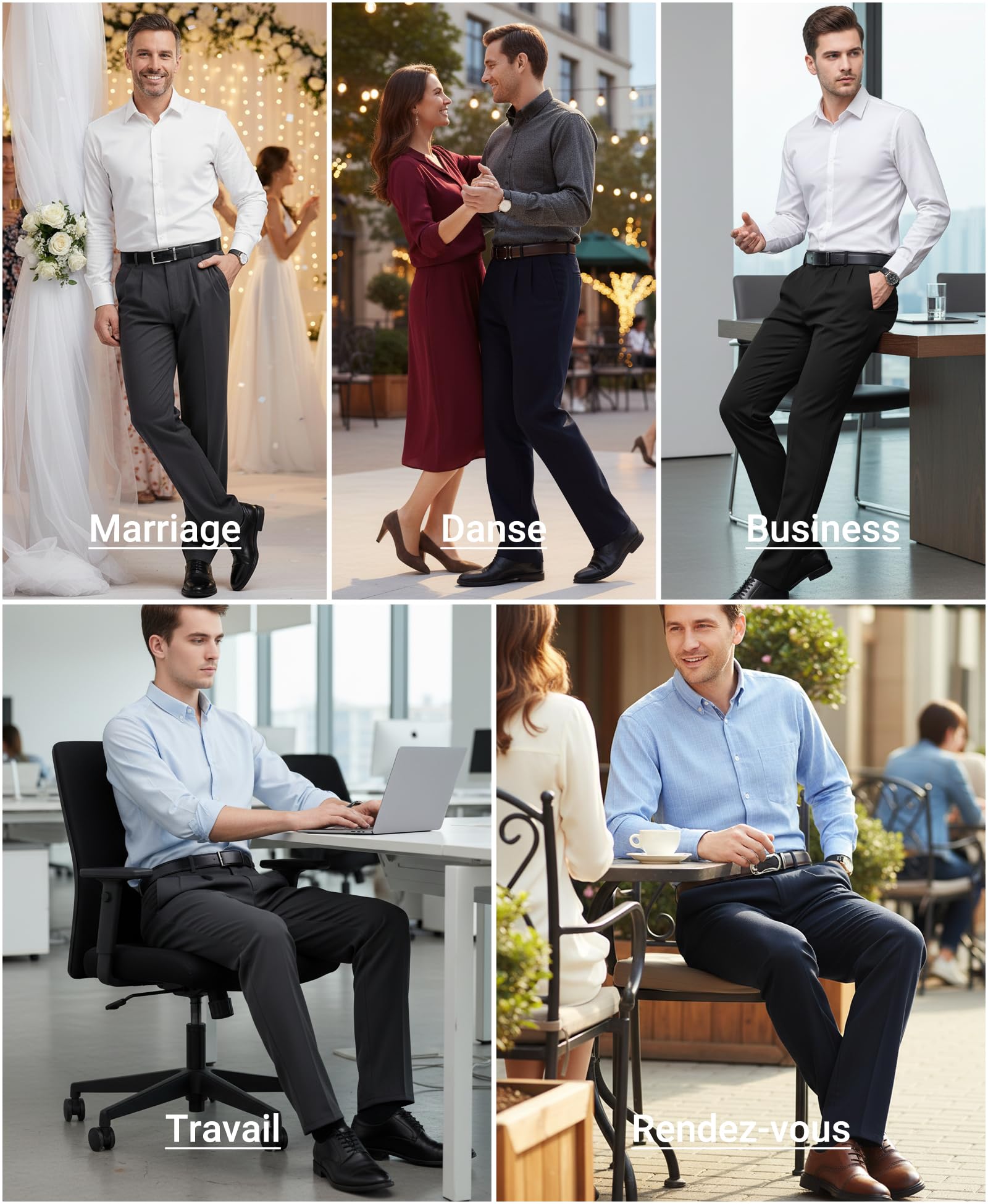 Pantalon Homme Habillé en Coton Anti-Rides Tube Droite | Pantalon Homme Extensible et Infroissable Coupe Classique