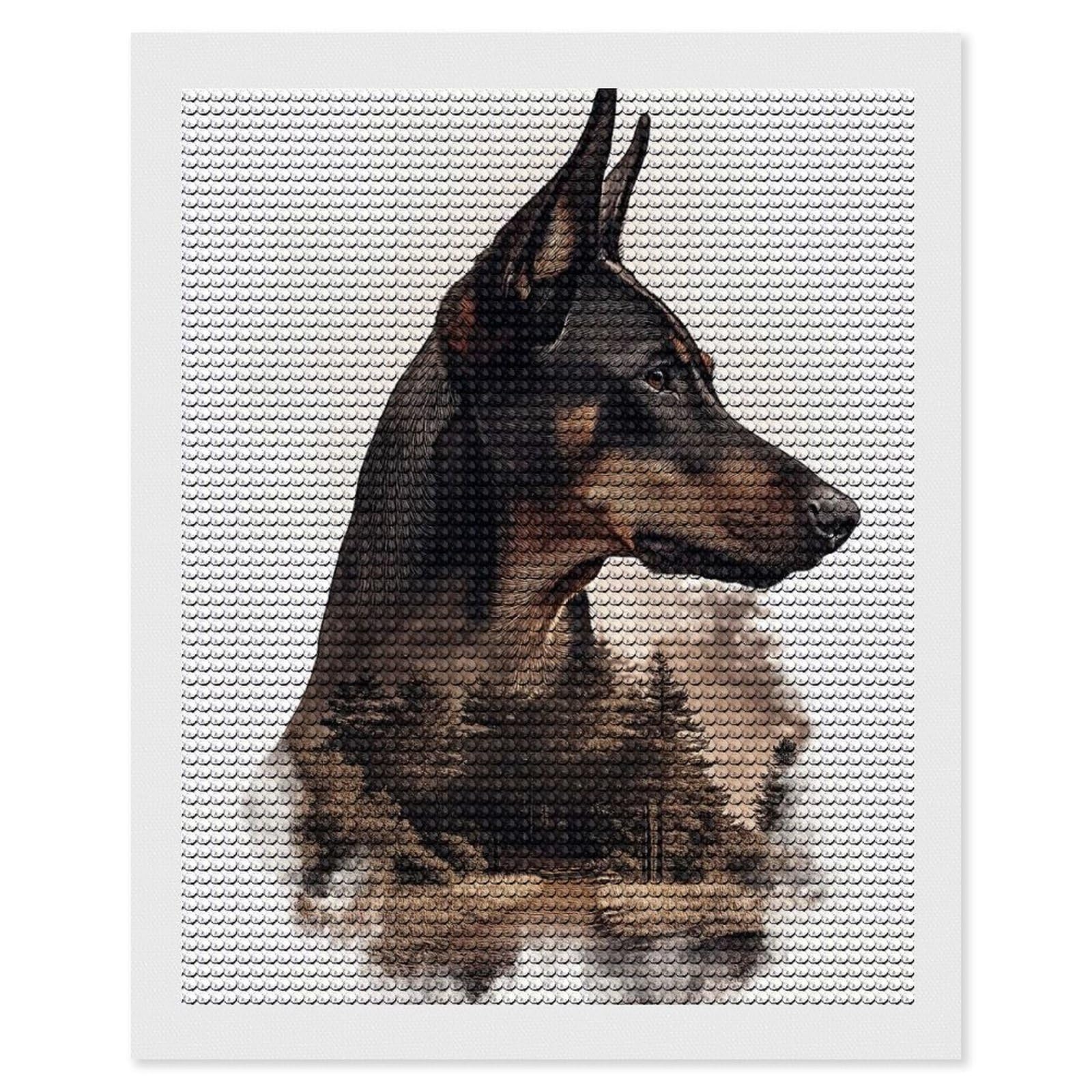 Junmoney Doberman with Forest Background Round Drill Diamond Painting 16"x20", for Women, Relaxing DIY Hobby, Bedroom Decor, Christmas Gift, Adhesive Canvas