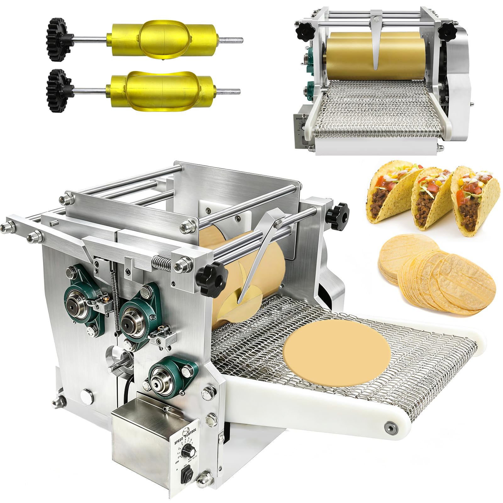 Electric Tortilla Maker with 2 Free Mold (4in+6in), Heavy Duty Commercial Automatic None-Stick Mexicon Chapatti Corn Machine 1500-2000pcs/h for Produce Gorditas Roti Pita