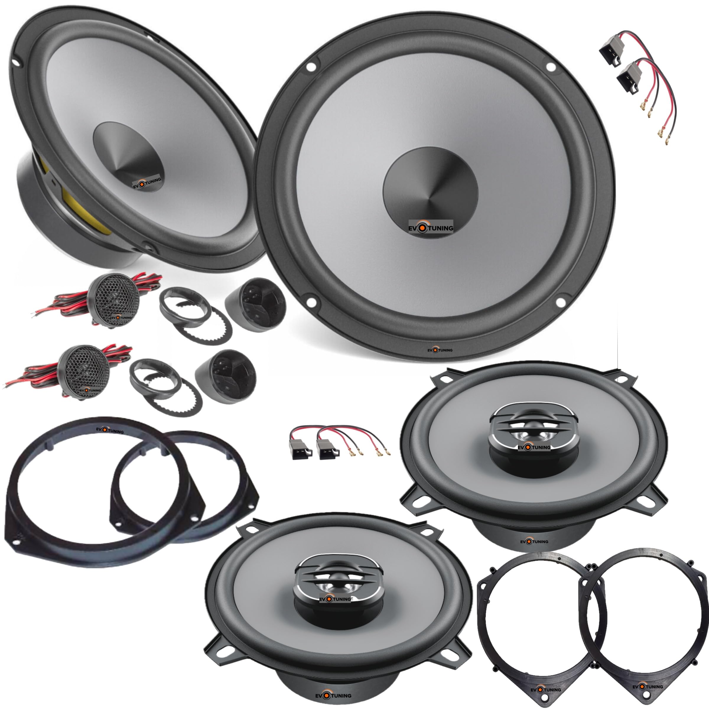 Kit 6 Casse Altoparlanti per Opel Corsa D, 460W dal 2006 al 2019 Anteriori e Posteriori, compatibile con Hertz K165 +X130, Set 2 Woofer +2 Tweeter +2 Coassiali 13 +4 Anelli e Cavi Adattatori
