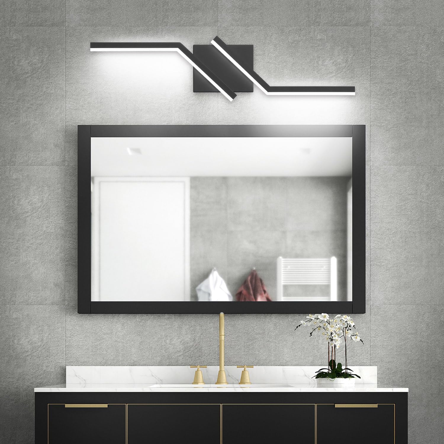 ZUZITO 24 inch Modern Bathroom Vanity Light LED Black Bathroom Lights Fixtures Dimmable Vanity Lighting Fixture Over Mirror 6000K Cool White ETL Driver