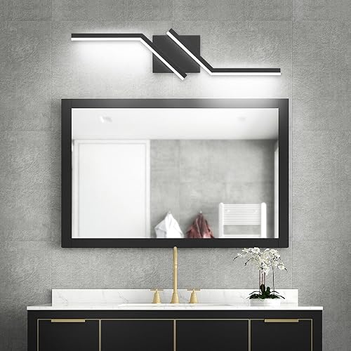 Miniatura 6 de ZUZITO Moderna lámpara LED negra de 24 pulgadas para tocador de baño, regulable, sobre espejo, 6000 K, blanco frío, controlador ETL