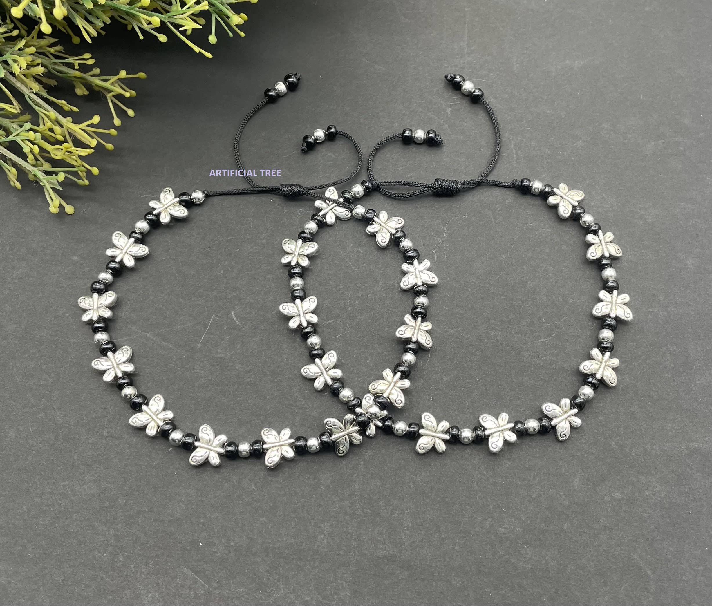 German Silver Butterfly Charms Adjustable Anklets (AT ANK 056)
