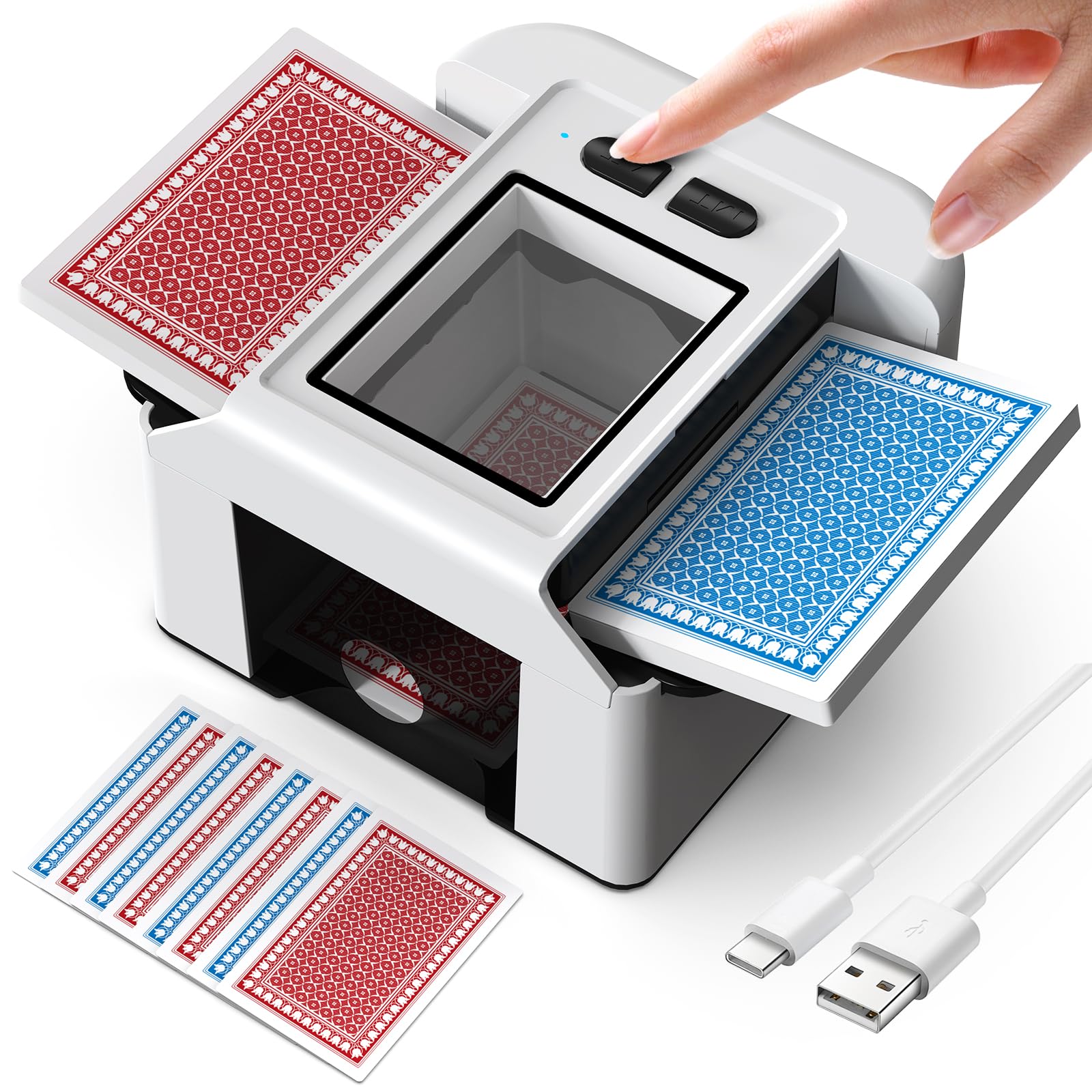 Mélangeur Distributeur Cartes Automatique – 2 En 1, 360°, Rechargeable USB-C, Pour 1 à 8 Joueurs