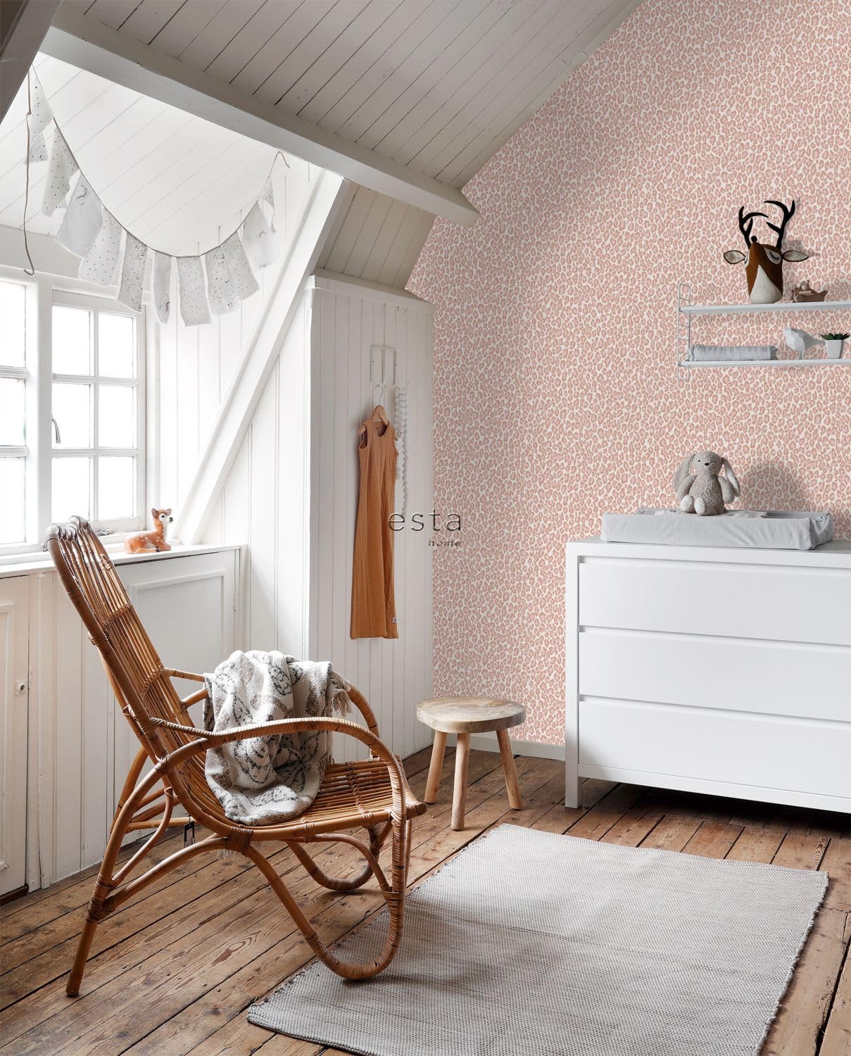papier peint peau de léopard rose pêche 53 cm x 10.05 m - ESTAhome