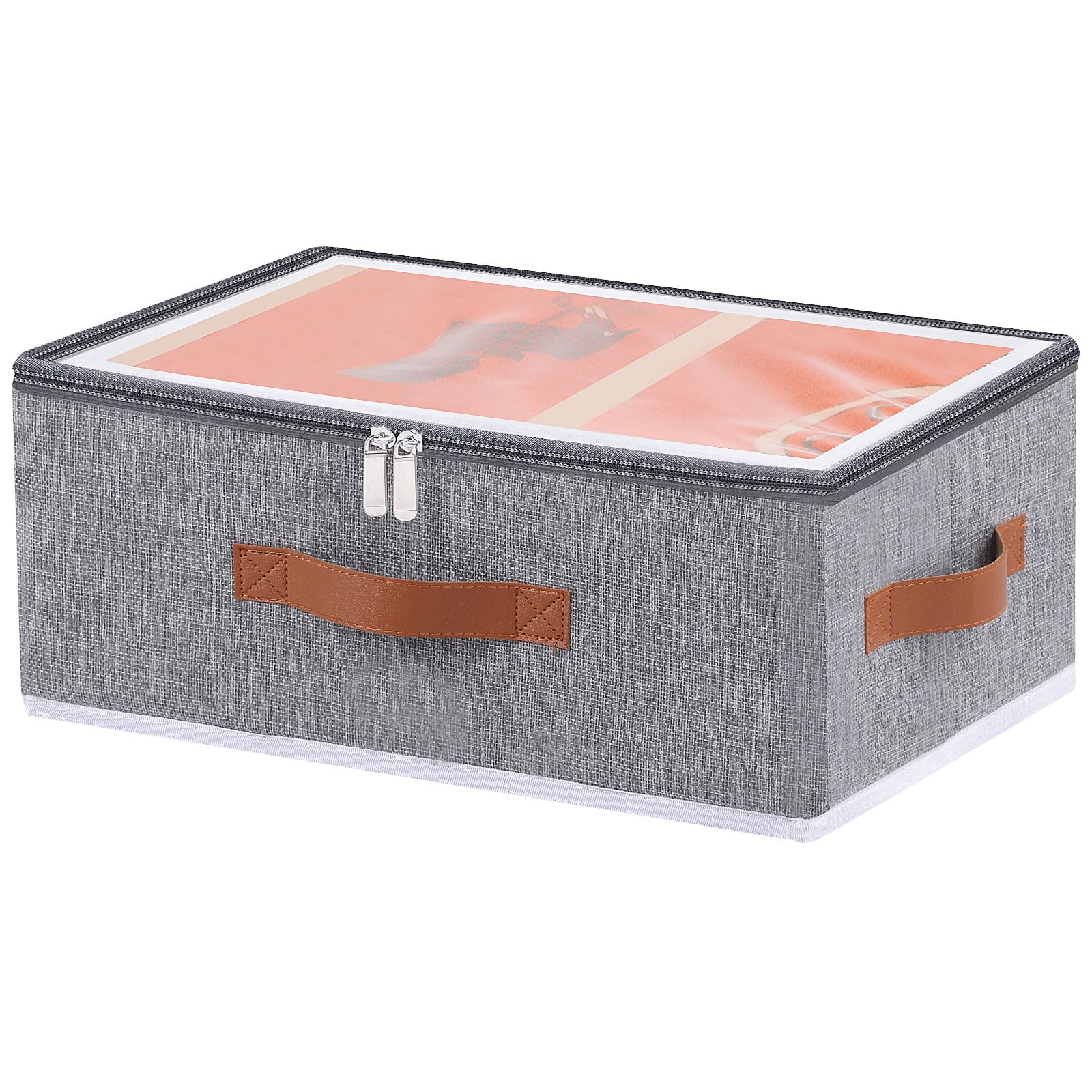 OUTBROS Cajas Almacenaje Tela, Cesta Organizadoras con Tapa, Contenedor de Armarios de Ropa, Caixas almacenamiento plegables, 38x26x15 cm, Gris, 1 Piezas