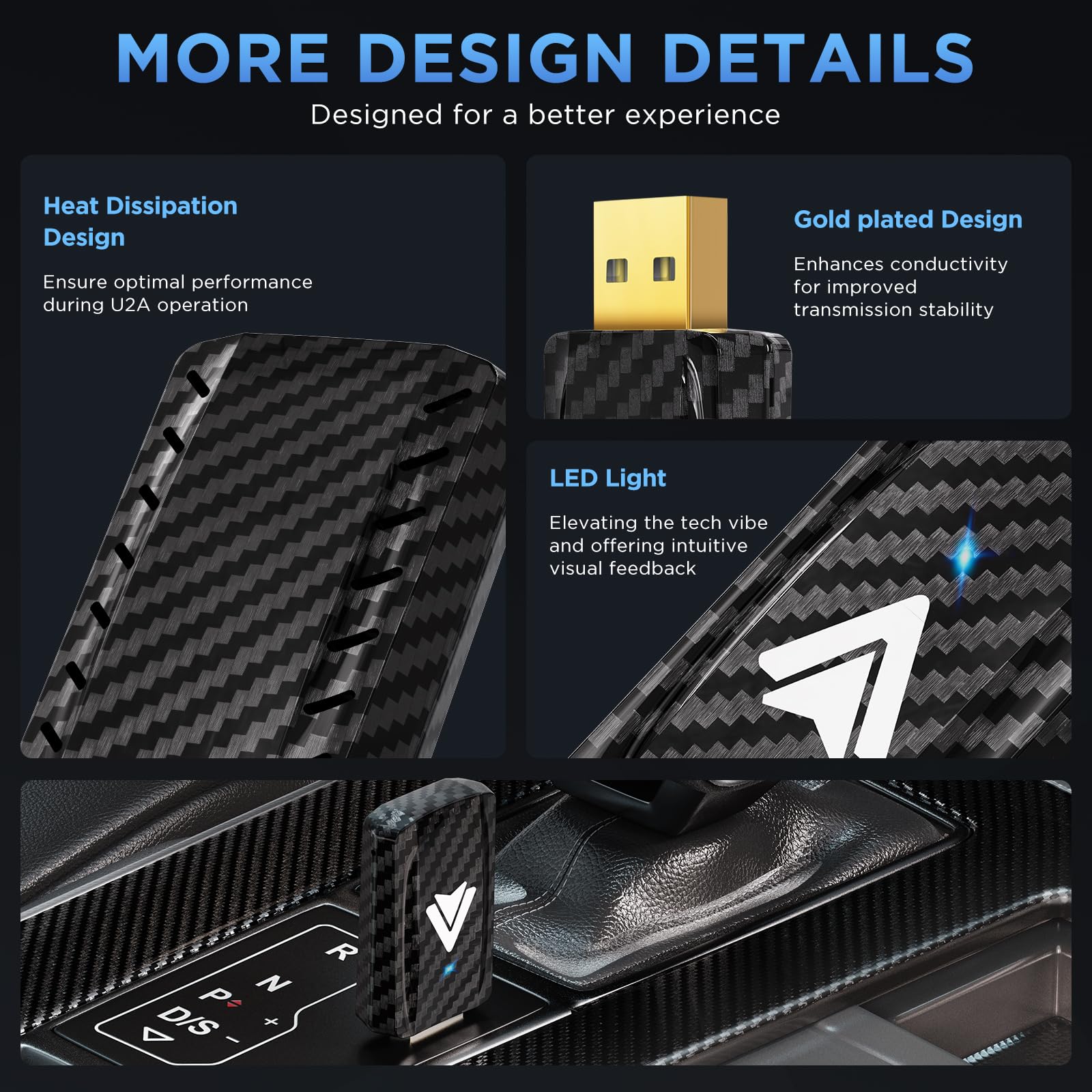 MSXTTLY Adattatore Android Auto Wireless U2A-L9 Converti Android Auto cablato in Wireless, Android Auto Stick per autos con Wired AA Android 11-15, Mini & Stabile USB C/A, Placcato oro Nero