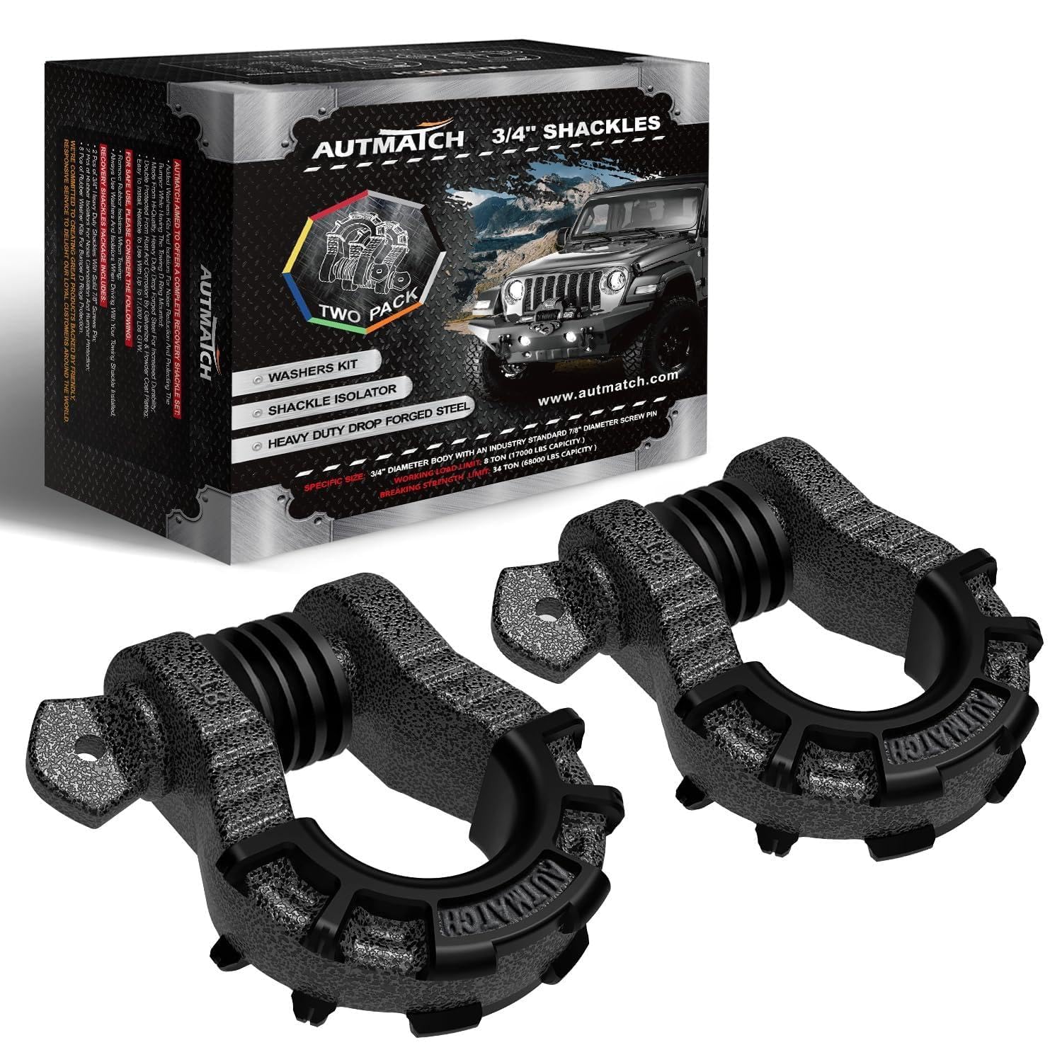 Photo 1 of [SIMILAR ITEM] AUTMATCH D Ring Shackles 3/4" Mega Shackle (2 Pack) 68,000Ibs Break Strength - Heavy Duty Clevis Shackles 7/8" Screw Pin & Isolator Washer for Tow Strap Winch Off Road Vehicle Recovery, Grainstone