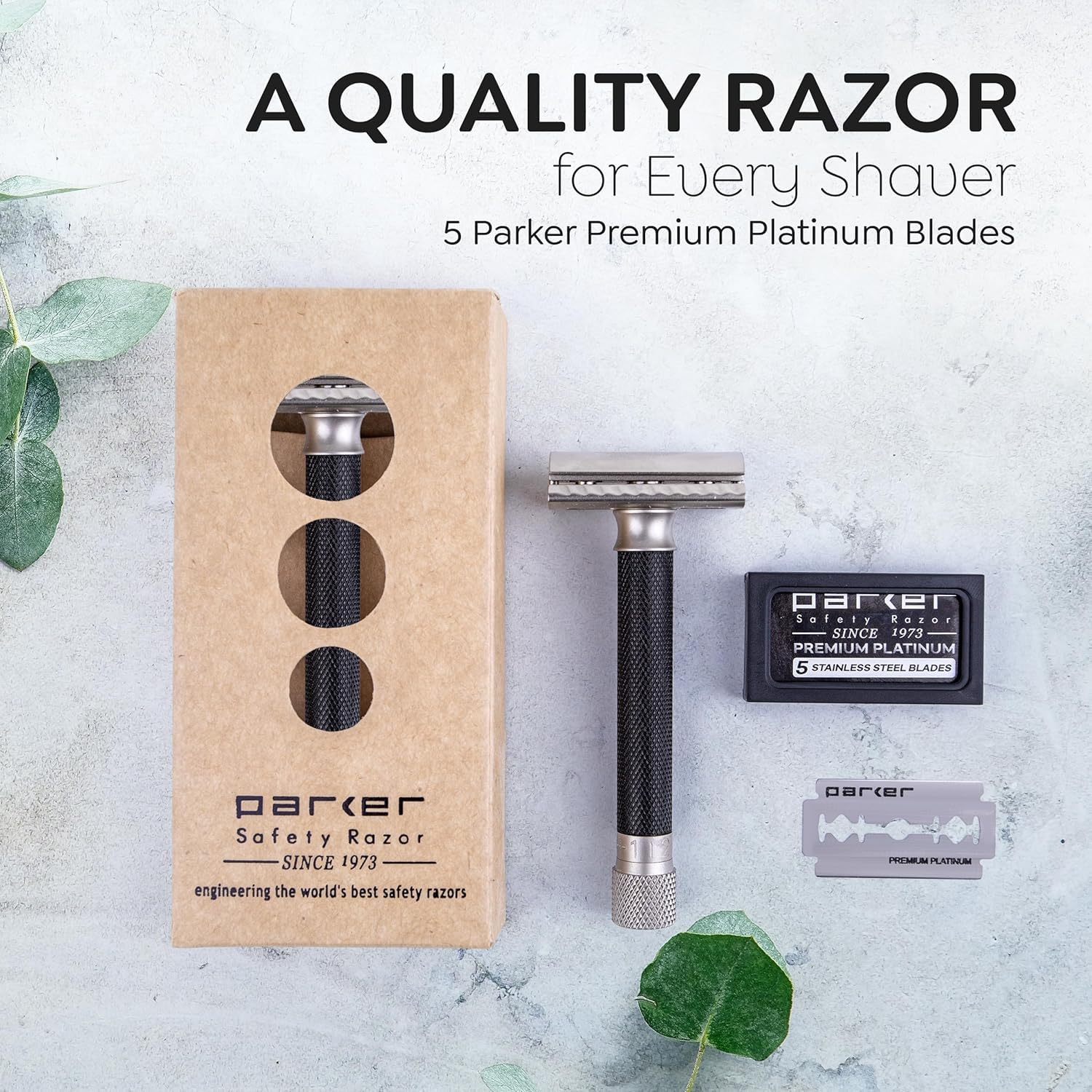 Parker Safety Razor Parker Variante regolabile doppio bordo rasoio di sicurezza e 5 Premium Blades - (Metallizzato) Grafite