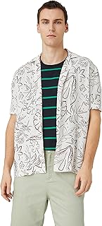 KOTON mens Short Sleeve Floral Lapel Neck Shirt