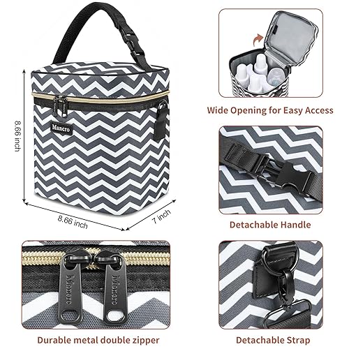 Miniatura 9 de Mancro Bolsa enfriadora de leche materna con bolsa de hielo para 6 biberones de hasta 9 onzas, bolsa térmica para biberones con correa, bolsa