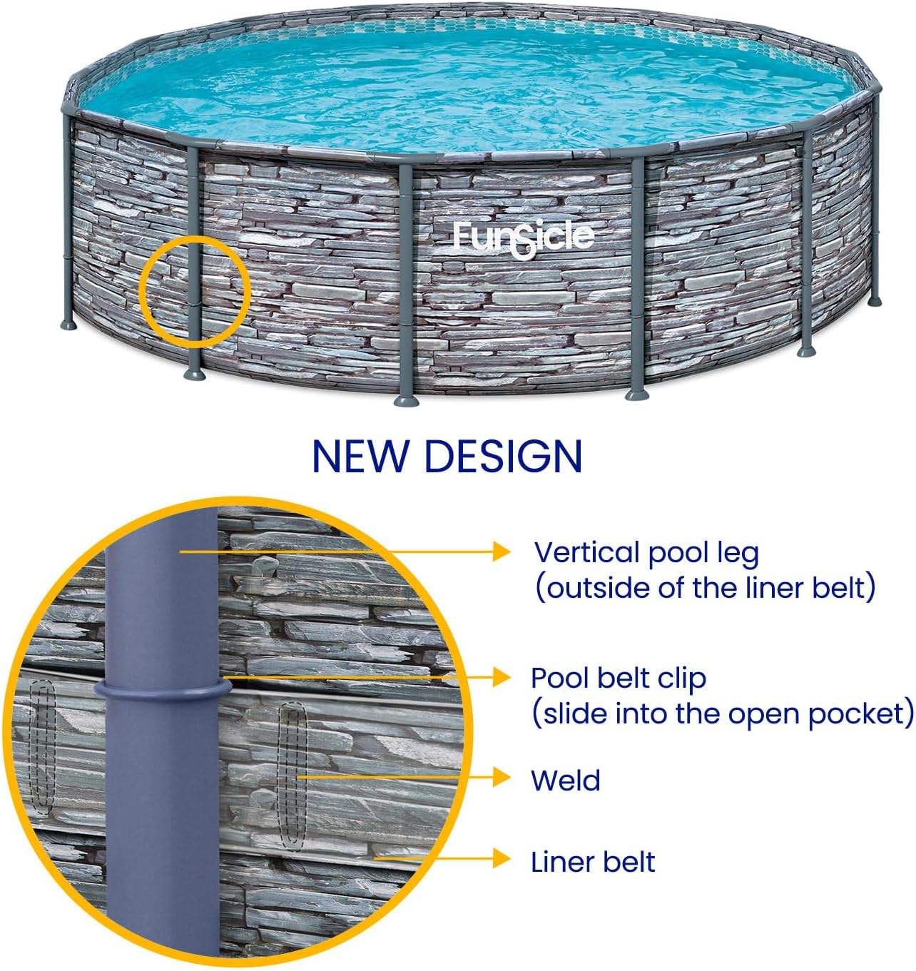 Funsicle Oasis Designer Above Ground Metal Frame Swimming Pool Set – with FB1800S AutoSkimmer Pump, Ladder, Cover, Cloth & Deluxe Maint. Kit, 18' x 48", Round, Stone Slate