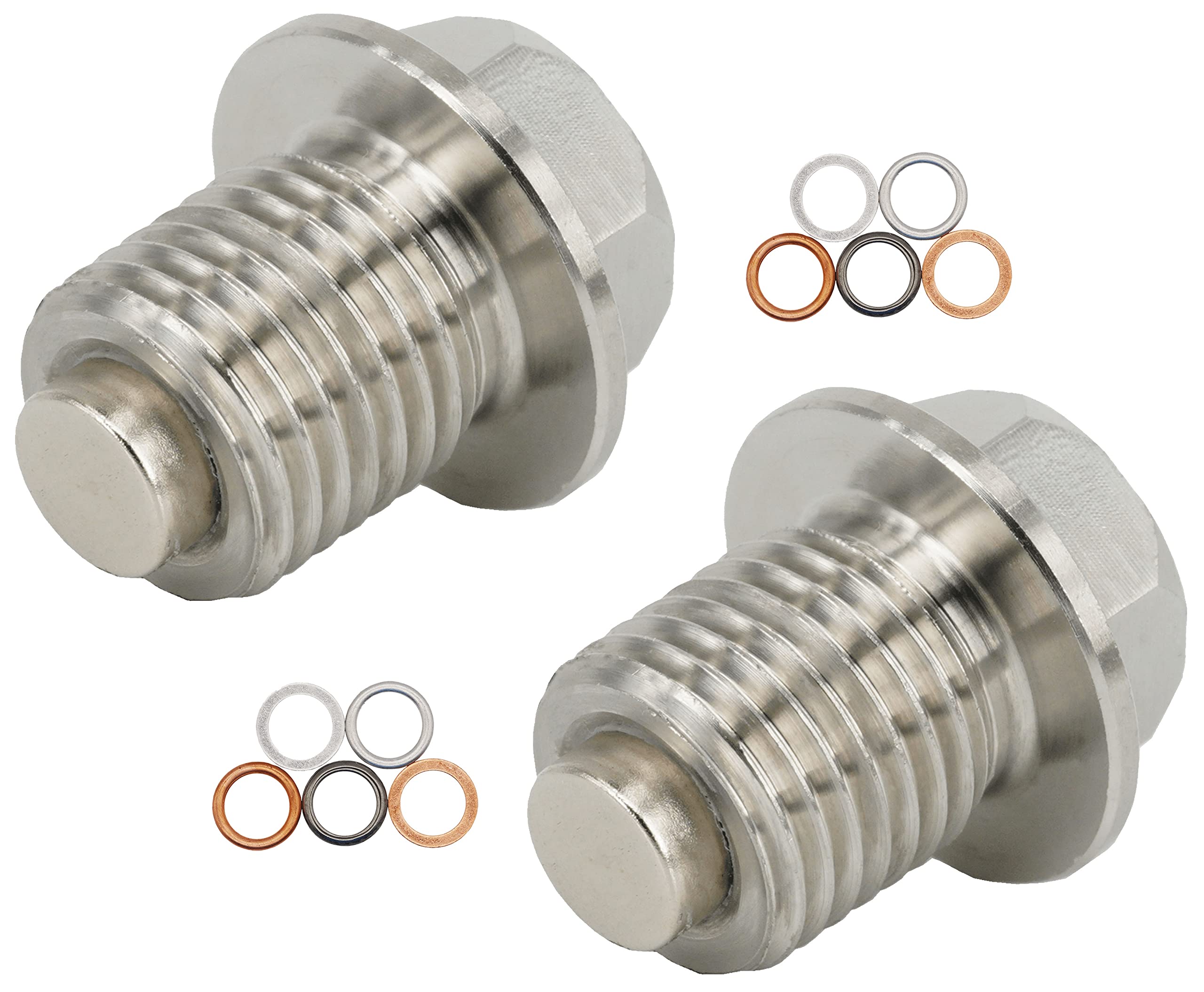 2PCS M14x1.5MM Stainless Steel Engine Magnetic Oil Drain Plug Fits for Honda Accord Civic CR-V Odyssey, Acura Ford GM Mazda Hyundai KIA Audi RAM Yamaha And More Vehicles, Replace DP001