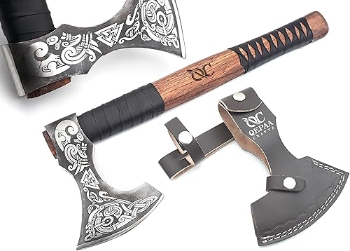 Hacha Vikinga  Mango de Palisandro de 19 Pulgadas con Funda de Cuero, Hachas de Lanzamiento y Tomahawks, Hacha para Dividir Madera, Bushcraft -