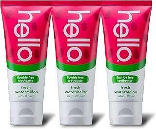 Hello Natural Watermelon Flavor Baby & Kids Fluoride Free Toothpaste, Vegan, SLS Free, Gluten Free, Safe to Swallow for Baby and Toddlers, 4.2 Ounce. 3 Pack
