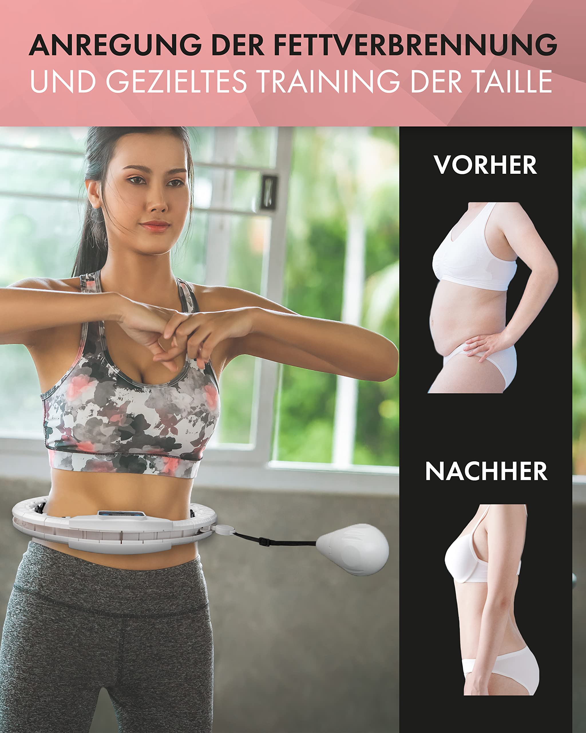 Wellrelaxx Smart Hula Hoop inklusive elektr. Massagefunktion und Zähler | Hula Hoop mit Gewicht Kugel | Hullahub Reifen zum Abnehmen | bis 113cm Umfang