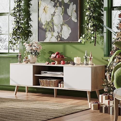 Miniatura 45 de WLIVE Soporte de TV para TV de 55 y 60 pulgadas, moderno centro de entretenimiento con armarios de almacenamiento, mesa consola de TV de mediados de