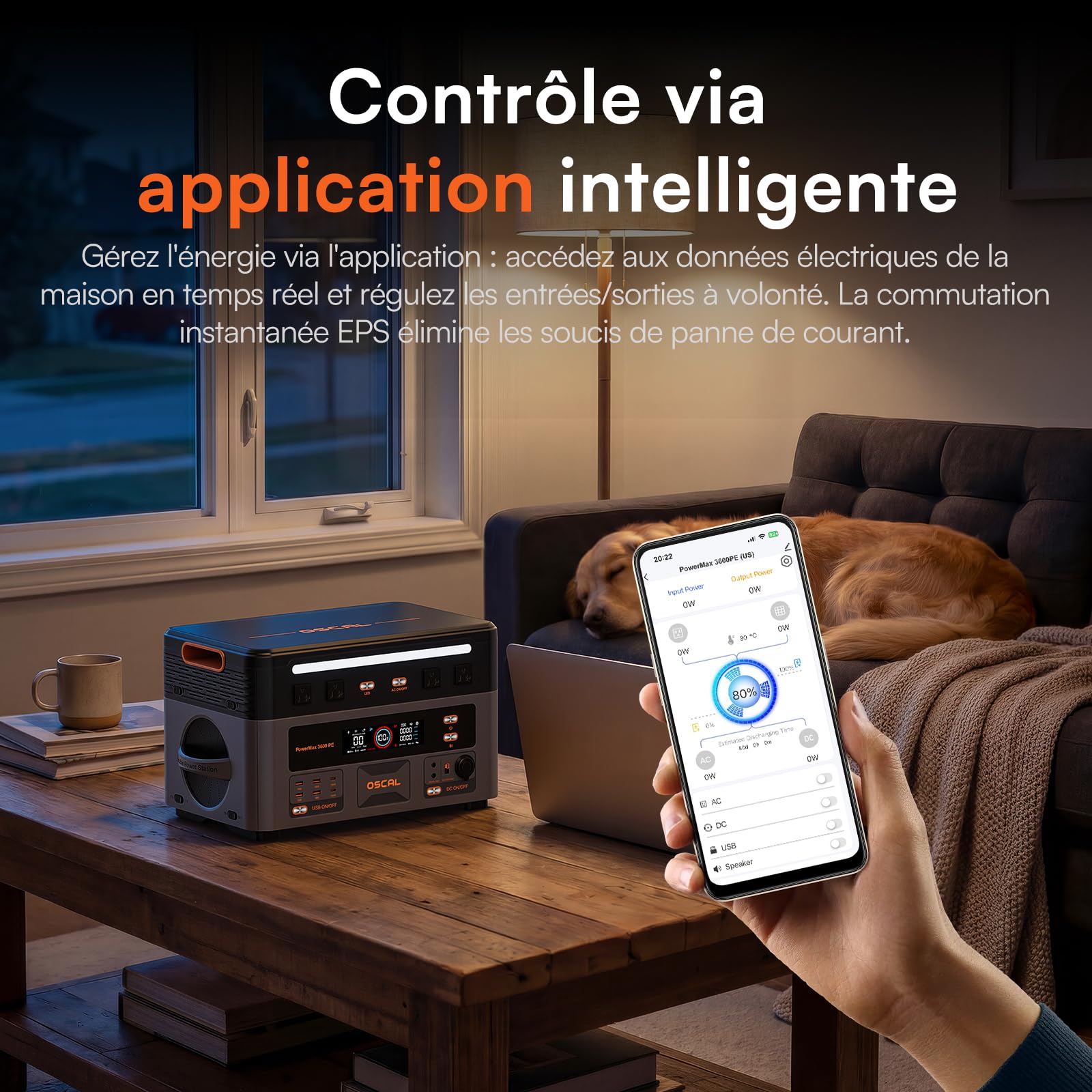 OSCAL PowerMax 3600PE Station d'Énergie Portable avec Panneau Solaire 400W, Puissance de Sortie 3600W, Batterie LFP 2016 Wh, Application, UPS, Panne de Courant, Camping, Camping-car, Urgences