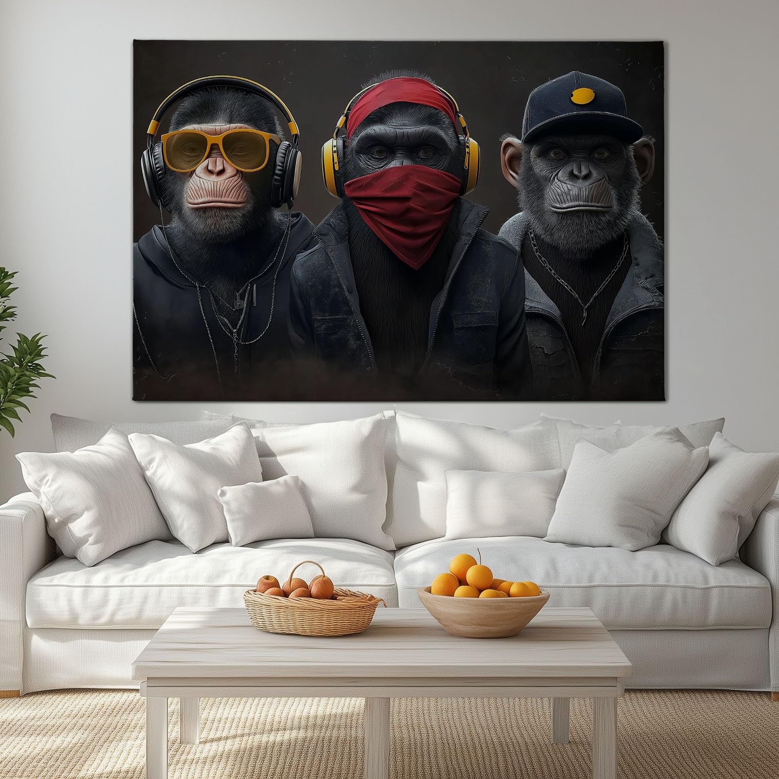 Générique Impression sur Toile avec Cadre en Bois Photo Peinture 70x50 cm Tableau Decoration Murale Salle de Jeux Gaming Chambre Garçon, Art Moderne Street Art Moderne Imprimé Animal Singe