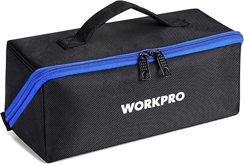 WORKPRO Bolsa de herramientas, bolsa de herramientas de boca ancha de 10 pulgadas con cremallera, bolsa de almacenamiento de herramientas