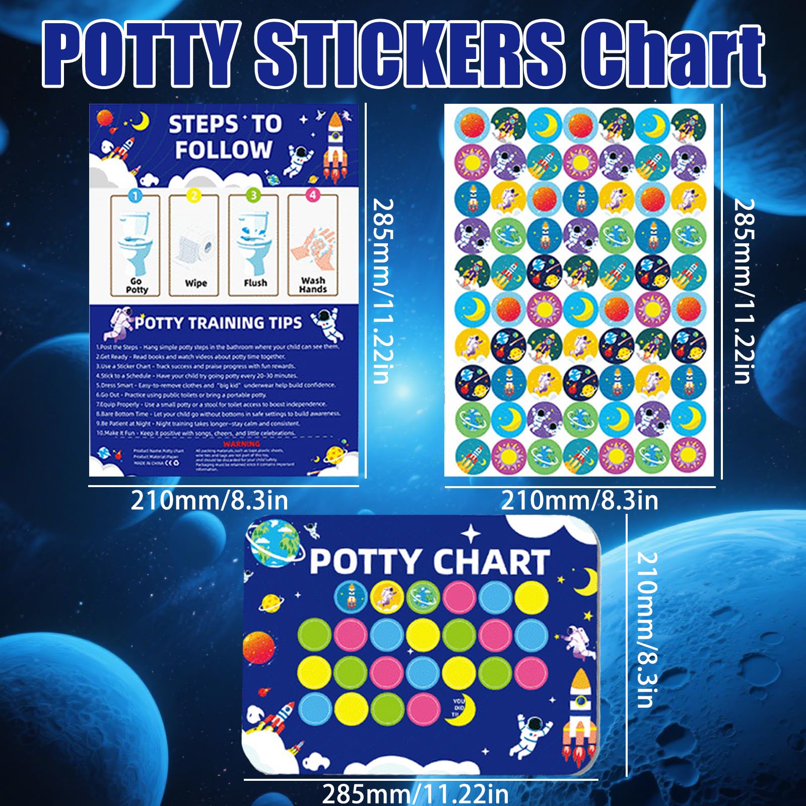 10 Sheet Potty Training Reward Chart,Toilet Training Reward Chart,with 210 Pcs Potty Training Stickers,for Boys Girl Toddler Kids(Astronaut Themed) - Image 4