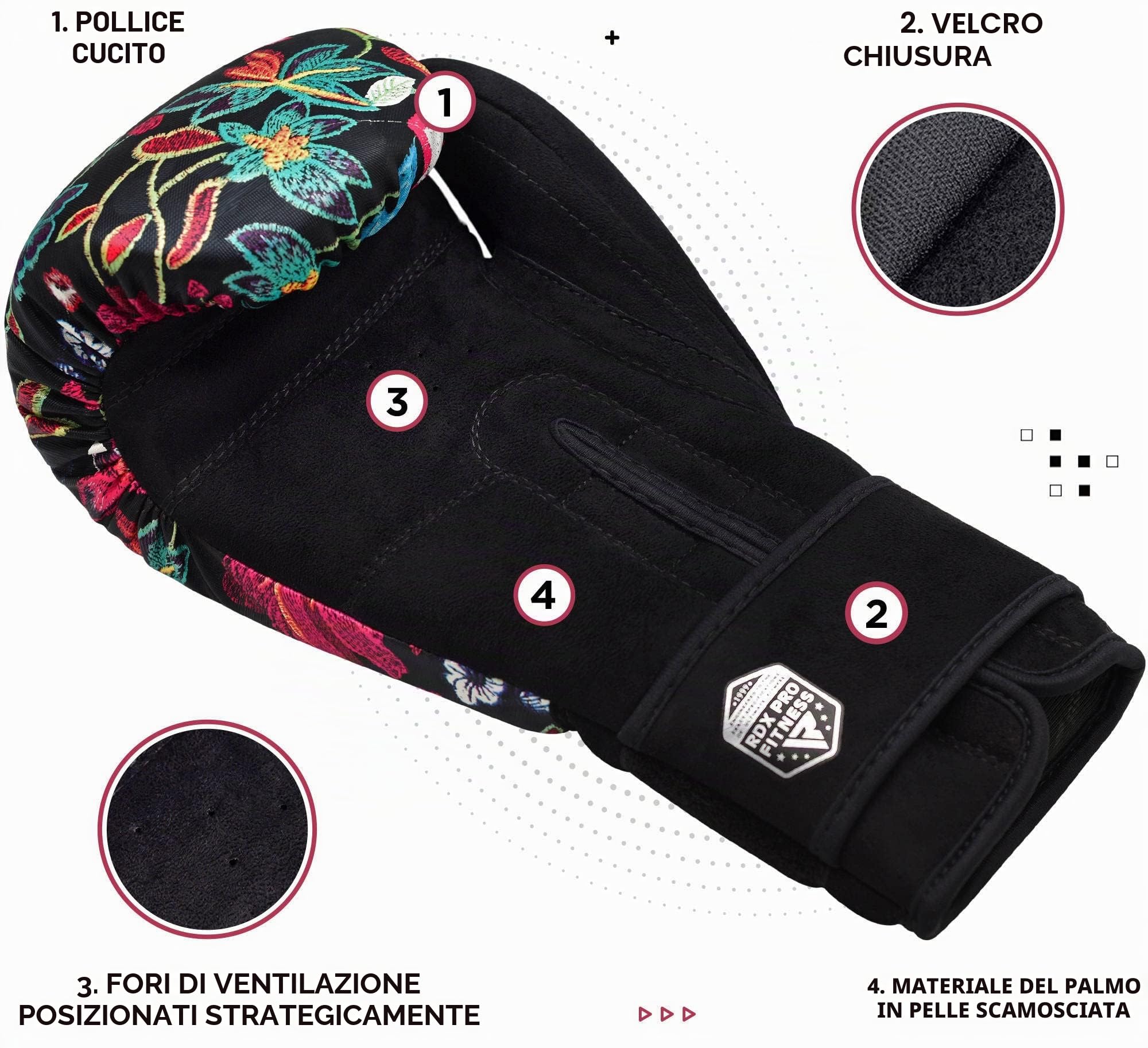 RDX Donne Guantoni Boxe per Allenamento e Muay Thai | Flora Pelle Le Signore Guanti da Sacco per Kickboxing, Sparring | Grande per Colpitori Punzonatura, Sacchi Pugilato, Boxing Gloves