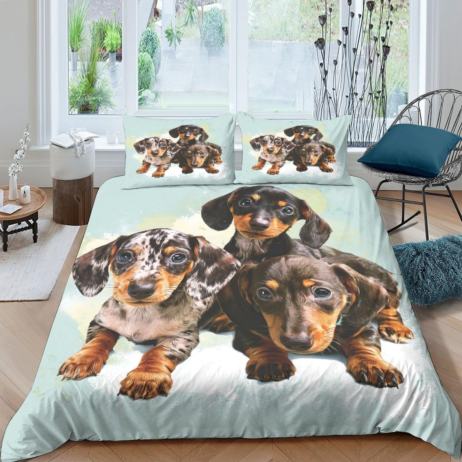 Ctjqhvkz Style-9 3D Printed Dachshund Puppies Fitted Sheet Microfiber Soft Anti-Slip Dog Bed Cover For Bedroom Guest Room Mattress Decor Single（135X200cm）