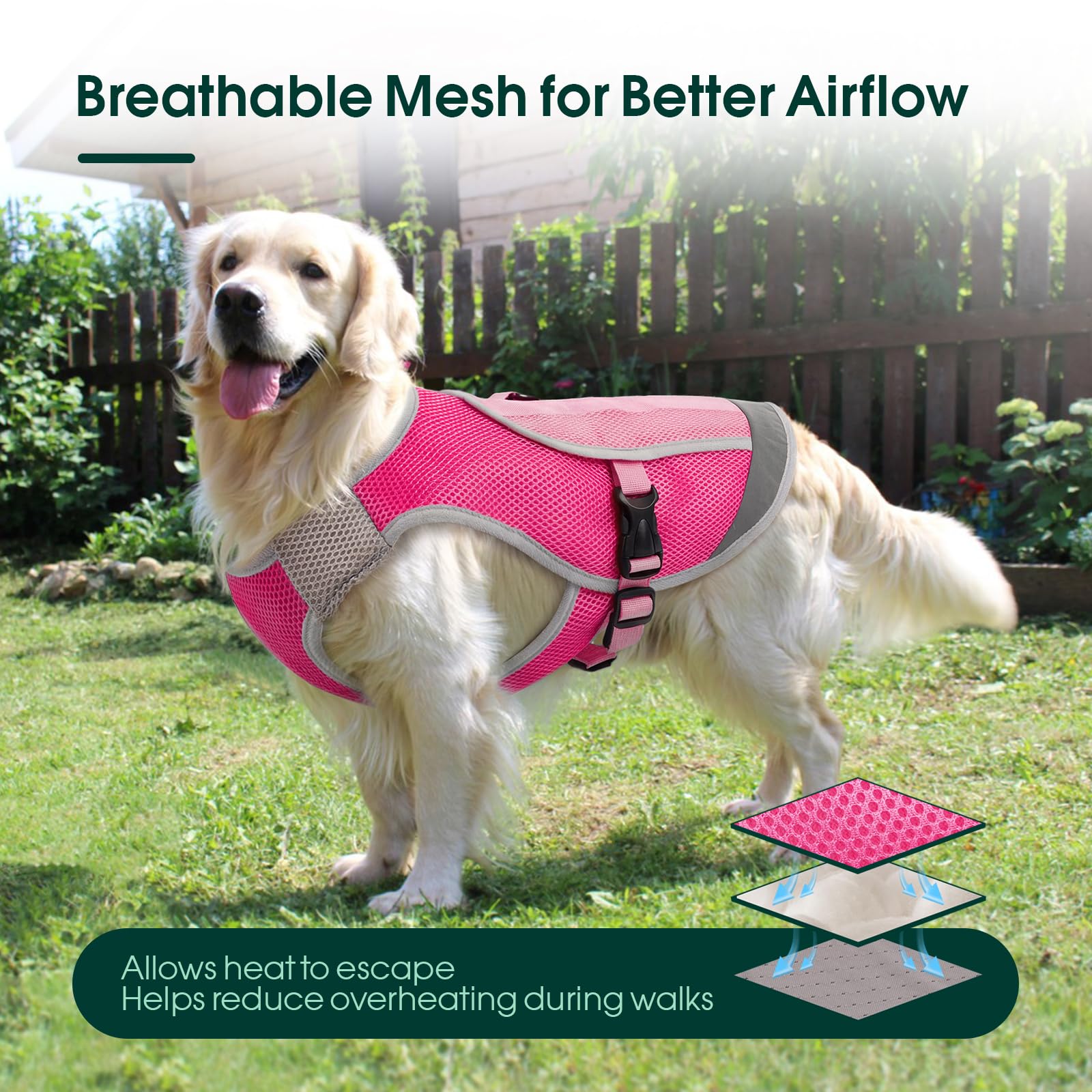 KUOSER Chaleco Fresco Para Perros Con Hebilla Ajustable En El Pecho Y Anillo En D, Chaqueta Refrescante Ligera Para Verano, Rosa, Talla Grande