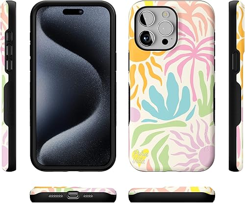 Vista 1464 de Casely Funda para iPhone 15 Pro Max Jardín Secreto Flores mixtas Funda atrevida Compatible con MagSafe y botón de acción Secret Garden