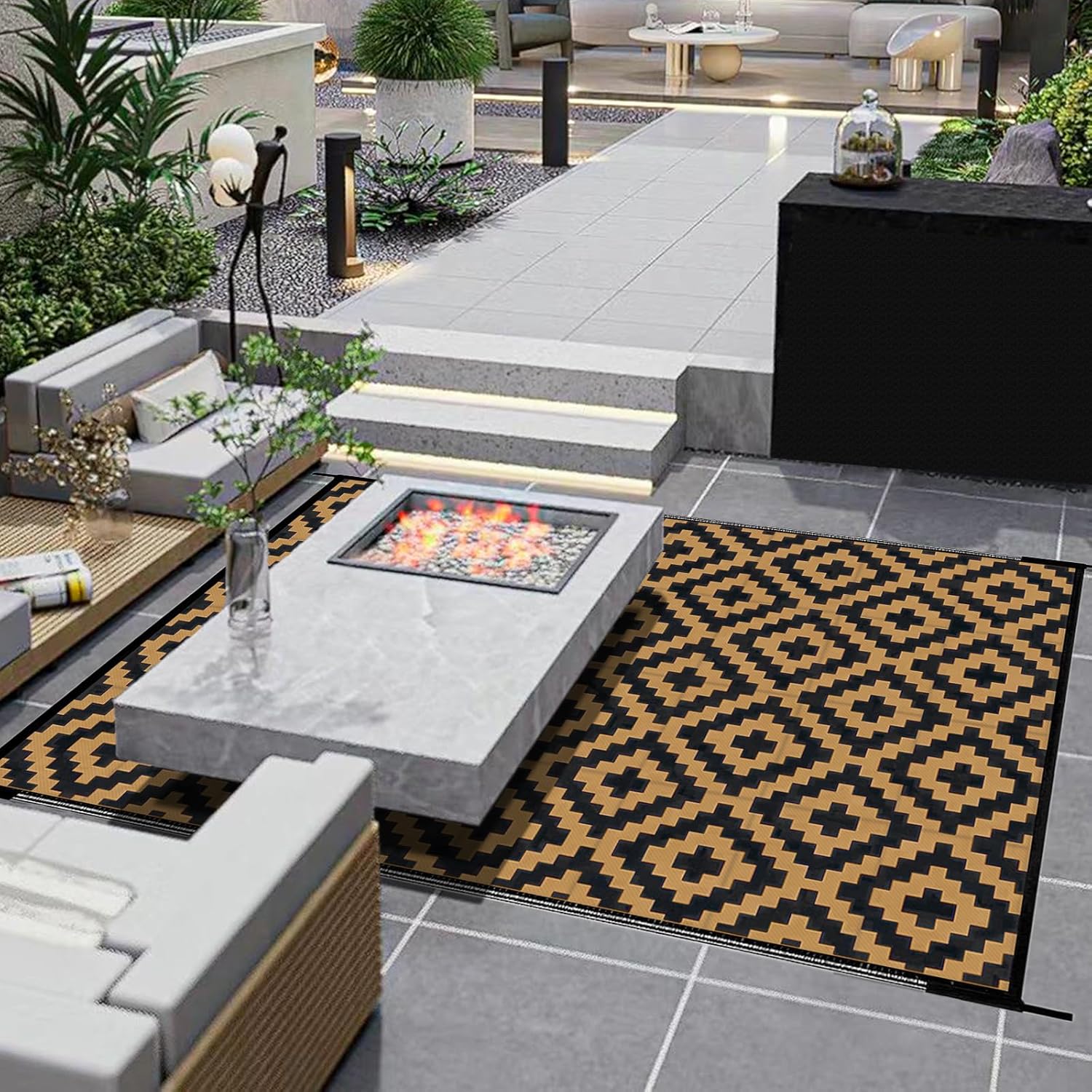 OZHOMY 9x12 Ft Reversible Outdoor Rugs Portable Modern Geometry Mats