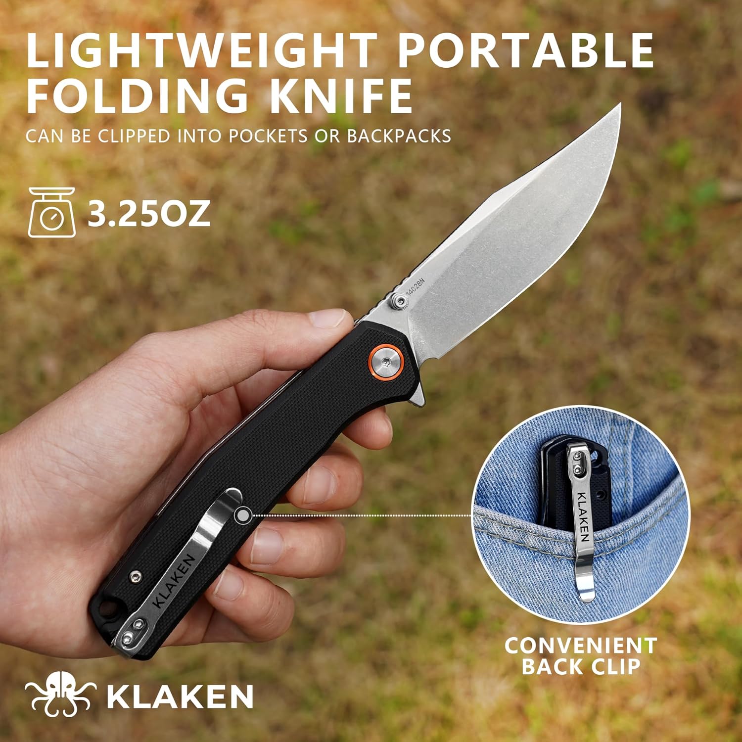 Pocket Knife, Swedish 14C28N Blade Pocket Folding Knife, G10 Handle Folding Pocket Knife for Camping, Hiking, Survival, Outdoor, EDC Clip Knives